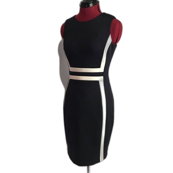 Calvin Klein Black & White Color Block Sheath Scuba Dress Size 4P Sleeveless - Picture 6 of 13